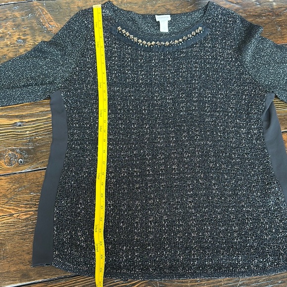 Chico's Black Embellished Top Size 2 - Picture 6 of 7